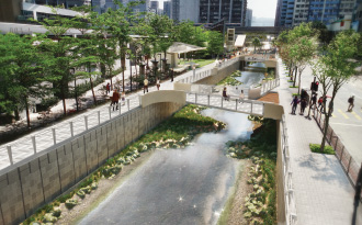 Photo montage of revitalisation of the Tsui Ping River.