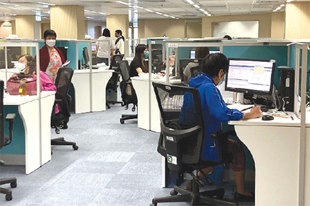 Two teams of general grade staff from the Legal Aid Department were deployed to CHP and the Efficiency Office during the period from February to April 2022 to assist in various anti-epidemic tasks including collating information related to confirmed cases and handling 1823 calls at the 1823 call centre.