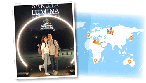 Mr Yeung (right) and his wife enjoyed the sound and light show in Osaka, Japan.