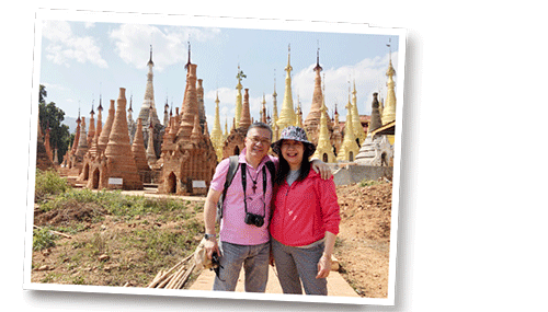 
                                   Mr Yeung (left) visited the pagodas in Myanmar with his wife.